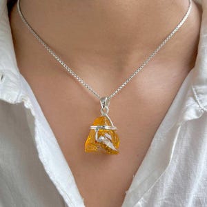 Amber Pendant / 925 Sterling Silver Pendant / Healing Gemstone / Gifts for her / Fancy Rough / Amber Jewellery / Statement Amber Pendants