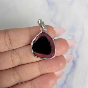 Watermelon Tourmaline Slice Pendant / 925 Sterling Silver / Healing Gemstone / Gifts for her / Fancy-Slice / Statement Tourmaline Pendant