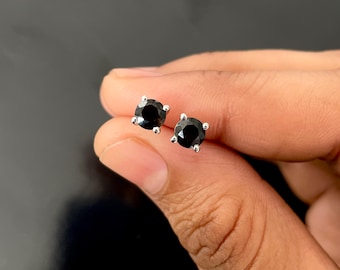 Black Tourmaline Stud Earrings / 925 Sterling Silver / Rhodium Vermeil / Healing Gemstone / Gifts For Her / Dainty Earrings BLS-SE-1321.