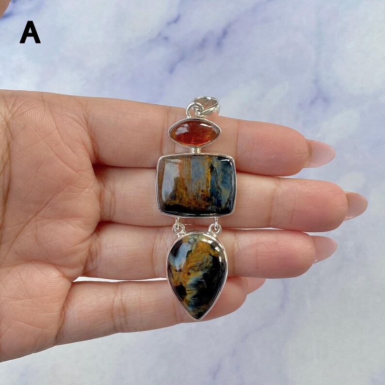 Pietersite Pendant / 925 Sterling Silver / Healing Gemstone / Gifts for her / Pietersite Jewelry / Statement Pendant image 3
