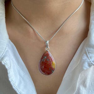 Ocean Jasper Pendant / 925 Sterling Silver Pendant / Healing Gemstone / Ocean Jasper Jewellery / Pear Cab / Statement Ocean Jasper Pendants