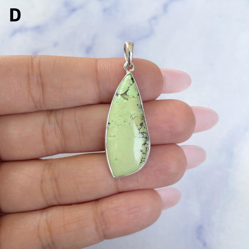 Pu&ograve; includere: Un ciondolo a forma di goccia con una pietra liscia verde chiaro caratterizzata da motivi a matrice scuri simili a una ragnatela. La pietra &egrave; incastonata in una montatura in metallo color argento lucido con un gancio argentato abbinato in cima.