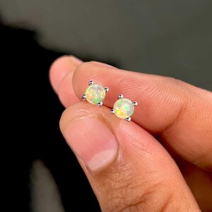 Opal Stud Earring / 925 Sterling Silver Earring / Healing Gemstone / Opal / Gifts For Her / Round Cab / Dainty Opal Stud Earring