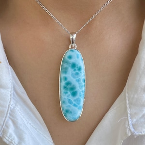 Larimar Pendant / 925 Sterling Silver / Healing Gemstone / Gifts for her / Oval Cab / dominican Jewelry / Statement Pendant LAR-P-2037.