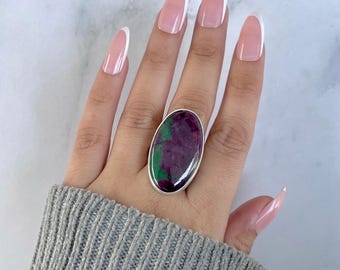 Ruby Zoisite Adjustable Ring / 925 Sterling Silver / Healing Gemstone / Gifts for her / Natural Ruby Zoisite Jewellery / Statement Ring