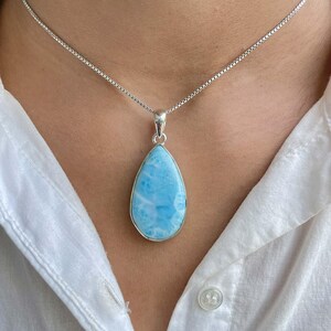 Larimar Pendant / 925 Sterling Silver Pendant / Healing Gemstone / Gifts for her / Pear Cab / Larimar Jewellery / Statement Larimar Pendant