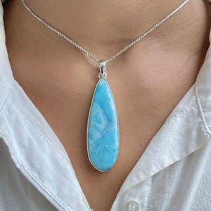 Larimar Pendant / 925 Sterling Silver Pendant / Healing Gemstone / Gifts for her / Pear Cab / Larimar Jewellery / Statement Larimar Pendant