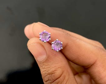 Amethyst Stud Earring / 925 Sterling Silver Earring / Healing Gemstone / Amethyst / Gifts For Her / Round / Dainty Amethyst Stud Earrings