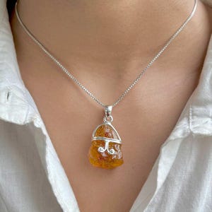 Amber Pendant / 925 Sterling Silver Pendant / Healing Gemstone / Gifts for her / Fancy Rough / Amber Jewellery / Statement Amber Pendants