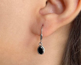 Schwarzer Turmalin Ohrring / 925 Sterling Silber / Heilstein / Rhodium Vermeil / Geschenk für Sie / Zierlicher Ohrring BLS-SE-1316.