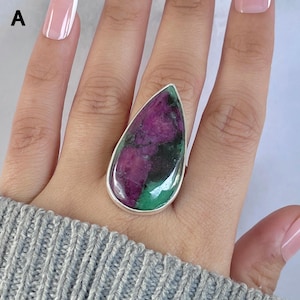 Rubin Zoisit Ring einstellbar / 925 Sterling Silber / Heilstein / Geschenke für Sie / Natürlicher Rubin Zoisit Schmuck / Statement Ring