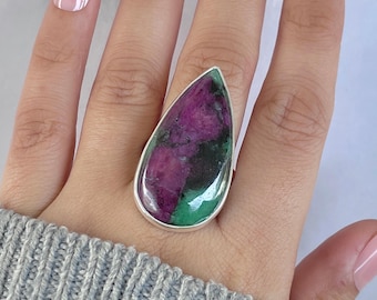 Ruby Zoisite Adjustable Ring / 925 Sterling Silver / Healing Gemstone / Gifts for her / Natural Ruby Zoisite Jewellery / Statement Ring