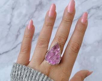 Cobalt Calcite Adjustable Ring / 925 Sterling Silver / Healing Gemstone / Cobalt Calcite Jewelry / Gifts for her / Statement Ring
