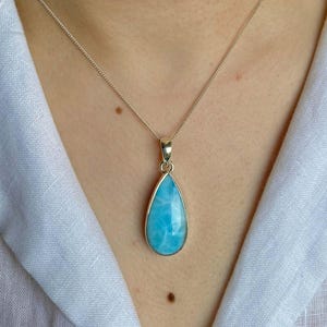 Larimar Pendant / 925 Sterling Silver Pendant / Healing Gemstone / Gifts for her / Pear Cab / Larimar Jewellery / Statement Larimar Pendant