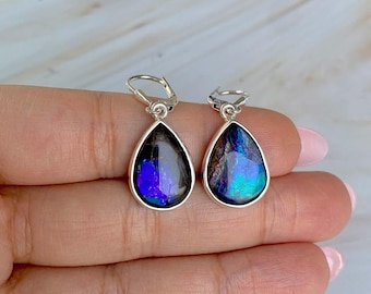 Ammolite Earring / 925 Sterling Silver Earring / Healing Gemstone / Gift for her / Pear Cab / Ammolite Jewelry / Statement Ammolite Earrings