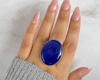 Lapis Adjustable Ring / 925 Sterling Silver Ring / Healing Gemstone / Gifts for her / Lapis Jewellery / Oval Cab / Statement Lapis Rings