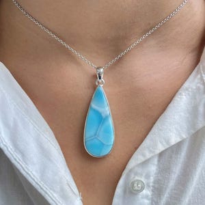 Larimar Pendant / 925 Sterling Silver Pendant / Healing Gemstone / Gifts for her / Pear Cab / Larimar Jewellery / Statement Larimar Pendant