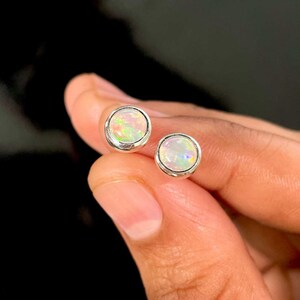 Opal Stud Earring / 925 Sterling Silver Earring / Healing Gemstone / Opal / Gifts For Her / Round Cab / Dainty Opal Stud Earring