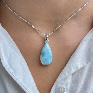 Larimar Pendant / 925 Sterling Silver Pendant / Healing Gemstone / Gifts for her / Pear Cab / Larimar Jewellery / Statement Larimar Pendant