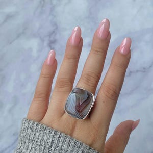 Botswana Achat Einstellbarer Ring / 925 Sterling Silber Ring / Heilstein / Geschenke für Sie / Achteck Cab / Botswana Achat Ring