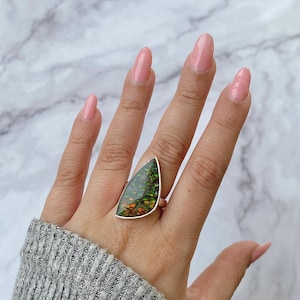 Ammolite Adjustable Ring / 925 Sterling Silver Ring / Healing Gemstone / Ammolite Jewelry / Gifts for her / Fancy Cab / Statement AML-R-27.
