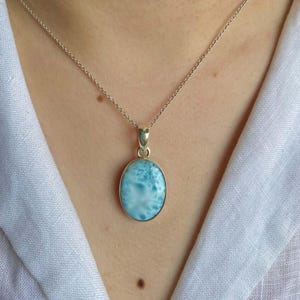 Larimar Pendant / 925 Sterling Silver Pendant / Healing Gemstone / Gifts for her / Oval Cab / Larimar Jewellery / Statement Larimar Pendant