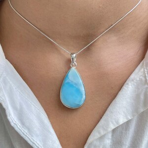Larimar Pendant / 925 Sterling Silver Pendant / Healing Gemstone / Gifts for her / Pear Cab / Larimar Jewellery / Statement Larimar Pendant
