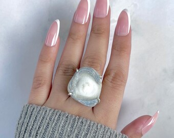 Anello regolabile con druse del deserto / Argento sterling 925 / Pietra curativa / Regalo per lei / Druse grezze di fantasia / Gioielli con druse / Anello di tendenza