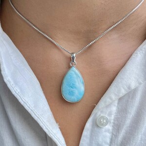 Larimar Pendant / 925 Sterling Silver Pendant / Healing Gemstone / Gifts for her / Pear Cab / Larimar Jewellery / Statement Larimar Pendant