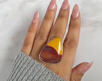 Mookaite Adjustable Ring / 925 Sterling Silver / Healing Gemstone / Mookaite Jewelry / Gifts for her / Fancy Cab / Statement Ring MOK-R-10.