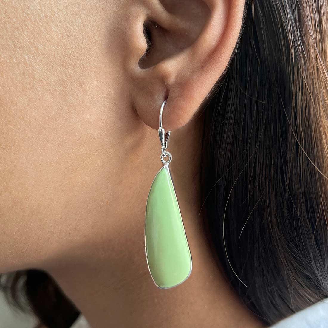 Lemon Chrysoprase Earring / 925 Sterling Silver Earring / Healing Gemstone / Gifts For Her / Fancy Cab / Statement Lemon Chrysoprase Earring