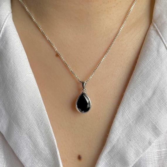 Black Tourmaline Pendant 925 Sterling Silver Healing Gemstone