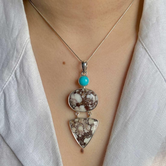 Wild Horse Jasper, Turquoise Pendant / 925 Sterling Silver / Healing Gemstone / Gifts For Her / Oval Cab / Statement Pendant WOJ-P-35.