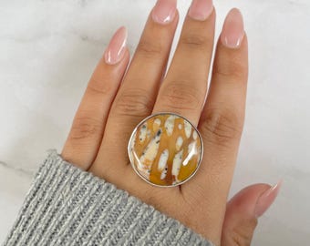 Deerfawn Jasper Adjustable Ring / 925 Sterling Silver / Healing Gemstone / Jasper Jewelry / Gifts for her / Statement Ring