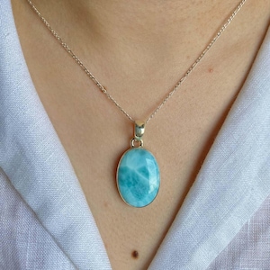 Larimar Pendant / 925 Sterling Silver Pendant / Healing Gemstone / Gifts for her / Oval Cab / Larimar Jewellery / Statement Larimar Pendant