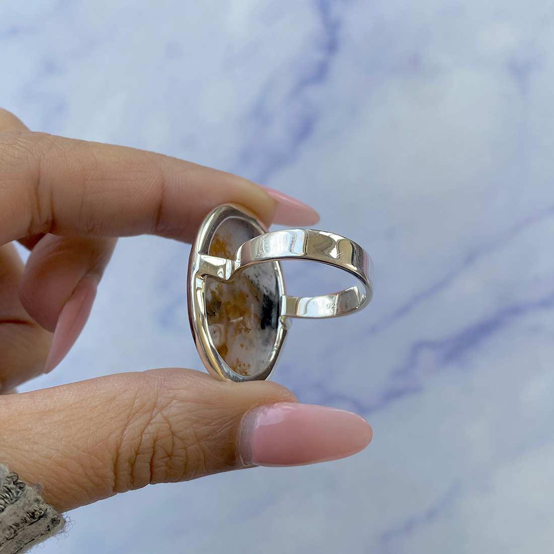 ロシア産デンドライトアゲートリング サイズ 7 / 925 スターリング