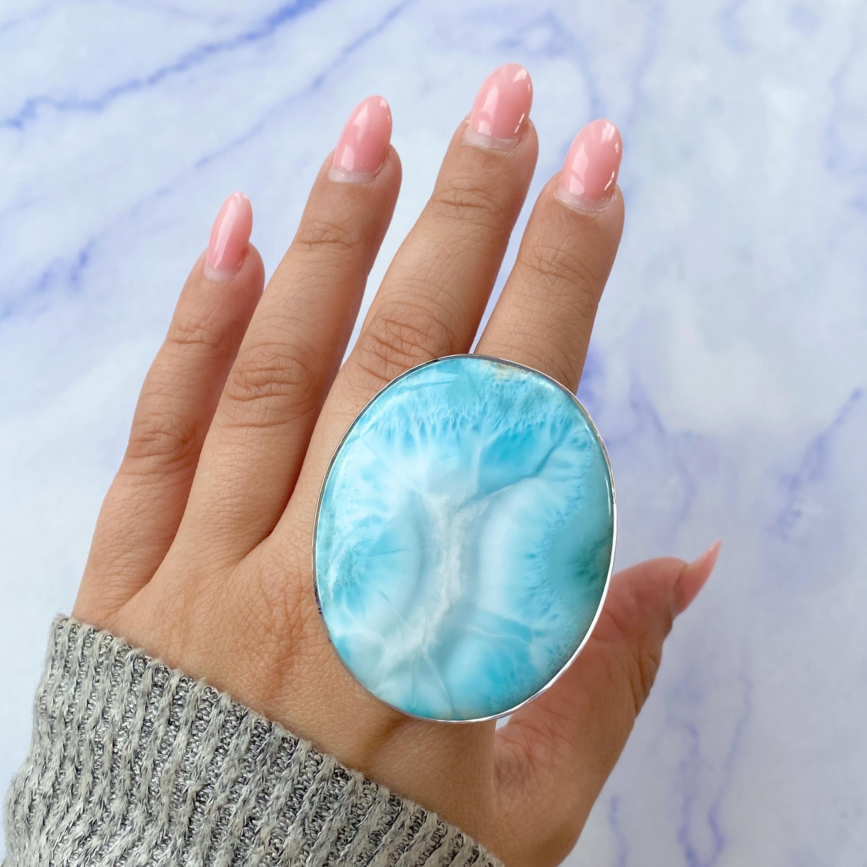Larimar Adjustable Ring / 925 Sterling Silver / Healing Gemstone