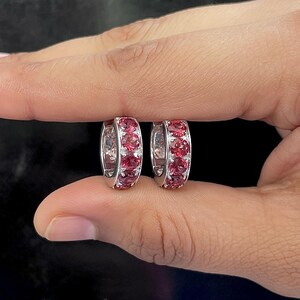 Garnet Hoop Earrings / 925 Sterling Silver / Healing Gemstone / Rhodium Vermeil / Gifts For Her / Round Cut / Dainty Earrings GAR-SE-973.