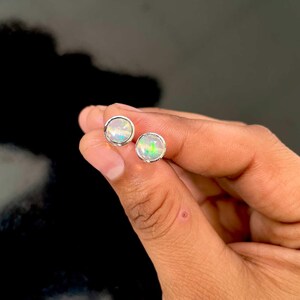 Opal Stud Earring / 925 Sterling Silver Earring / Healing Gemstone / Opal / Gifts For Her / Round Cab / Dainty Opal Stud Earring