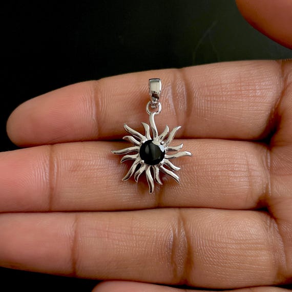 Black Tourmaline Sun Pendant / 925 Sterling Silver / Healing Gemstone / Black Tourmaline / Gifts for her / Dainty Pendant BLS-SN-152.