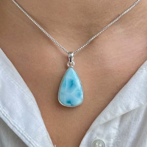 Larimar Pendant / 925 Sterling Silver Pendant / Healing Gemstone / Gifts for her / Pear Cab / Larimar Jewellery / Statement Larimar Pendant