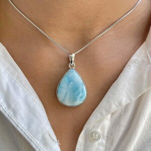 Larimar Pendant / 925 Sterling Silver Pendant / Healing Gemstone / Gifts for her / Pear Cab / Larimar Jewellery / Statement Larimar Pendant