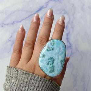 154 Ct Larimar Adjustable Ring / 925 Sterling Silver / Healing Gemstone / Gifts for her / Fancy / Larimar Jewelry / Statement Larimar Ring