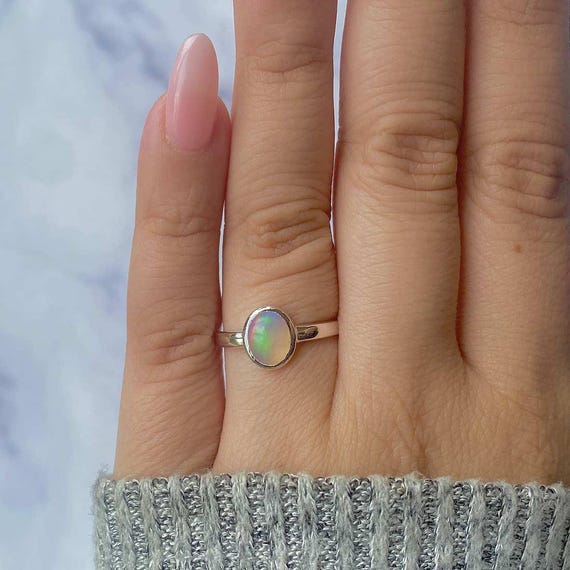 Opal Ring 925 Sterling Silver Ring Rhodium Vermeil Healing