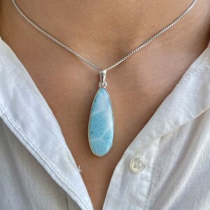Larimar Pendant / 925 Sterling Silver Pendant / Healing Gemstone / Gifts for her / Pear Cab / Larimar Jewellery / Statement Larimar Pendant