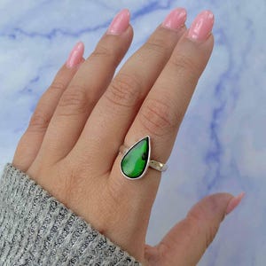 Ammolite Adjustable Ring / 925 Sterling Silver Ring / Healing Gemstone / Gifts for her / Pear Cab / Ammolite / Statement Ammolite Rings