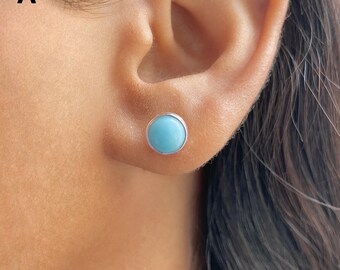 Larimar Stud Earrings / 925 Sterling Silver / Healing Gemstone / Gift for her / Round Cab / Natural Larimar Jewellery / Statement Earrings