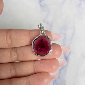 Watermelon Tourmaline Slice Pendant / 925 Sterling Silver / Healing Gemstone / Gifts for her / Fancy-Slice / Statement Tourmaline Pendant