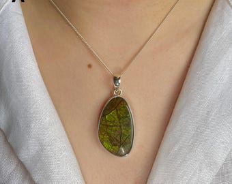 Ammolite Pendant Necklace / 925 Sterling Silver / Healing Gemstone / Gifts for her / Fancy Cab / Ammolite Statement Jewellery