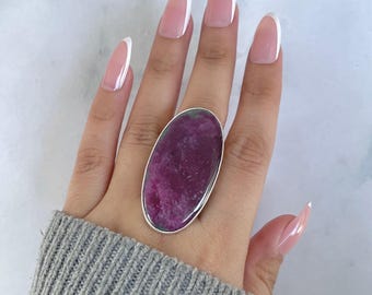 Ruby Zoisite Adjustable Ring / 925 Sterling Silver / Healing Gemstone / Gifts for her / Natural Ruby Zoisite Jewellery / Statement Ring